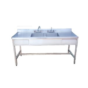 Producto 22 Mesa alta de 180 cm con doble fregadero central y cajones (180 x 70 x 90 cm.) sin accesorios